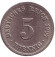 Монета 5 пфеннигов. 1907 год (A), Германская империя. Монета 5 пфеннигов. 1907 год (A), Германская империя.
