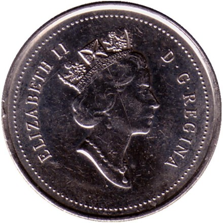 Монета 10 центов. 1996 год, Канада. Парусник. Монета 10 центов. 1996 год, Канада. Парусник.