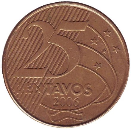 Монета 25 сентаво. 2006 год, Бразилия. Мануэл Деодору да Фонсека. Монета 25 сентаво. 2006 год, Бразилия. Мануэл Деодору да Фонсека.
