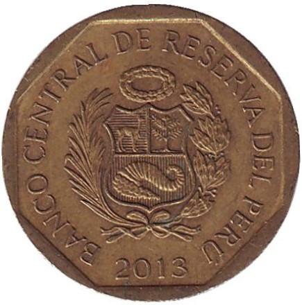 Монета 10 сентимов. 2013 год, Перу.