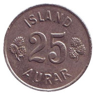 Монета 25 аураров. 1965 год, Исландия.