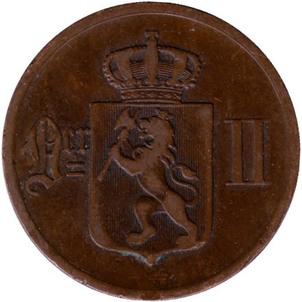 Монета 5 эре. 1878 год, Норвегия.