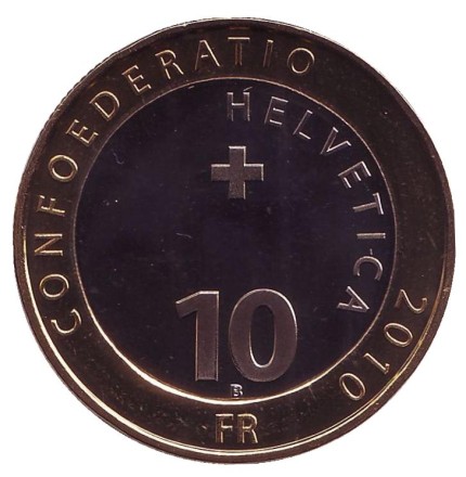 Монета 10 франков. 2010 год, Швейцария. Альпийский сурок. Швейцарский национальный парк. Монета 10 франков. 2010 год, Швейцария. Альпийский сурок. Швейцарский национальный парк.