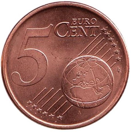 Монета 5 центов, 2004 год, Португалия. Монета 5 центов, 2004 год, Португалия.