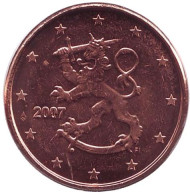 Монета 1 цент. 2007 год, Финляндия. Монета 1 цент. 2007 год, Финляндия.