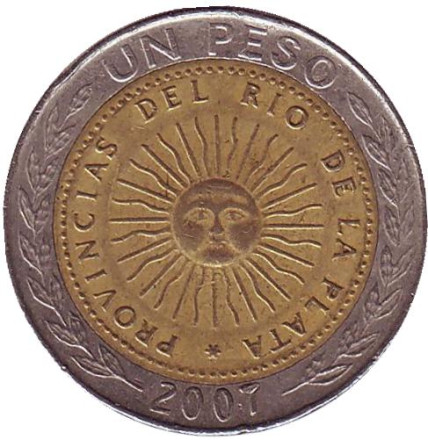 Монета 1 песо. 2007 год, Аргентина.