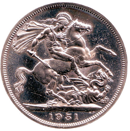 Монета 5 шиллингов. 1951 год, Великобритания. Британский фестиваль 1951 года.