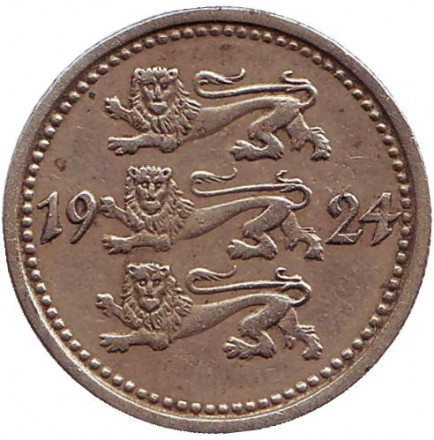 Монета 5 марок. 1924 год, Эстония. Монета 5 марок. 1924 год, Эстония.
