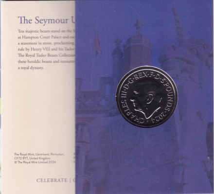 Монета 5 фунтов. 2024 год, Великобритания. Звери Тюдоров. Единорог Сеймура.