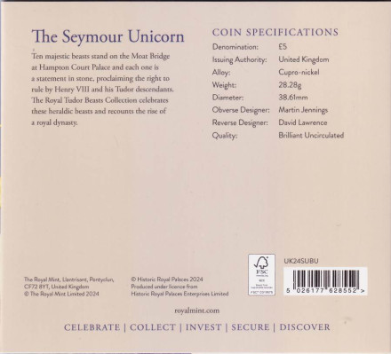 Монета 5 фунтов. 2024 год, Великобритания. Звери Тюдоров. Единорог Сеймура.