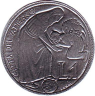 Монета 1 лира. 1975 год, Ватикан. Лето Господне. Вера человека, охваченного злом, в Господа. Монета 1 лира. 1975 год, Ватикан. Лето Господне. Вера человека, охваченного злом, в Господа.