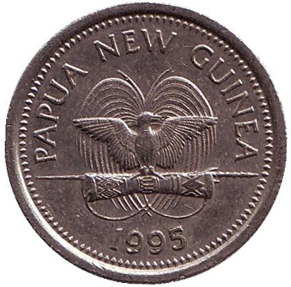 Монета 5 тойа, 1995 год, Папуа-Новая Гвинея. Свиноносая черепаха.