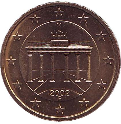 Монета 10 центов. 2002 год (F), Германия.