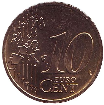 Монета 10 центов. 2002 год (F), Германия. Монета 10 центов. 2002 год (F), Германия.