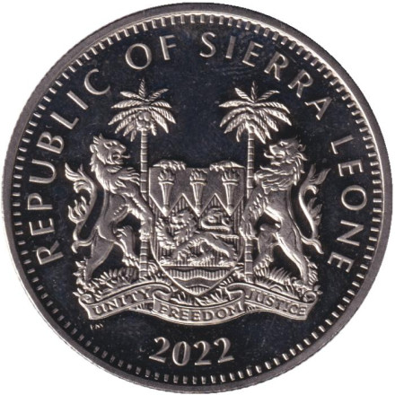 Монета 1 доллар. 2022 год, Сьерра-Леоне. Дикая пятерка. Зебра. Монета 1 доллар. 2022 год, Сьерра-Леоне. Дикая пятерка. Зебра.