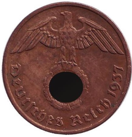 Монета 2 рейхспфеннига. 1937 год (F), Германия (Третий Рейх).