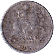 Монета 10 сентимо. 1945 год, Испания. Монета 10 сентимо. 1945 год, Испания.