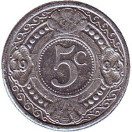 Монета 5 центов, 1994 год, Нидерландские Антильские острова. Цветок апельсинового дерева. Монета 5 центов, 1994 год, Нидерландские Антильские острова. Цветок апельсинового дерева.