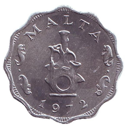 Монета 5 миллей. 1972 год. Мальта. Глиняный светильник.