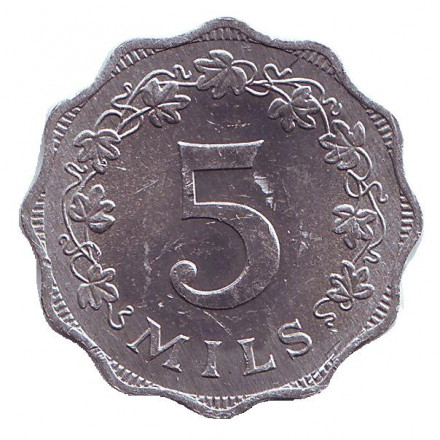 Монета 5 милей. 1972 год. Мальта. Глиняный светильник. Монета 5 милей. 1972 год. Мальта. Глиняный светильник.