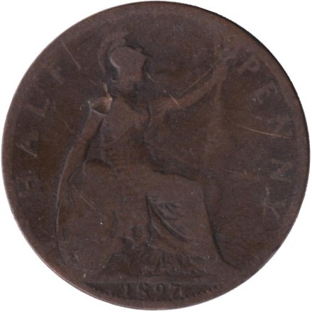 Монета 1/2 пенни. 1897 год, Великобритания.