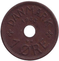 Монета 1 эре. 1933 год, Дания. Монета 1 эре. 1933 год, Дания.