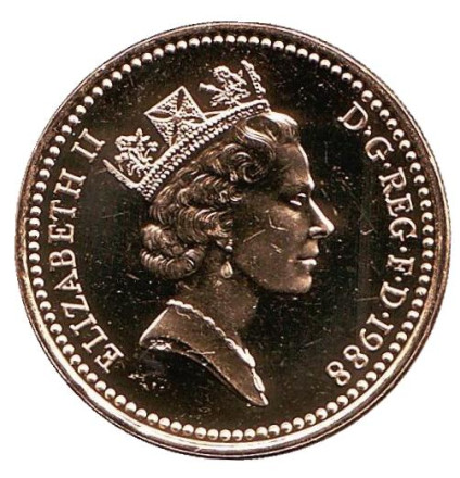 Монета 1 фунт. 1988 год, Великобритания. Щит Королевского герба. BU.