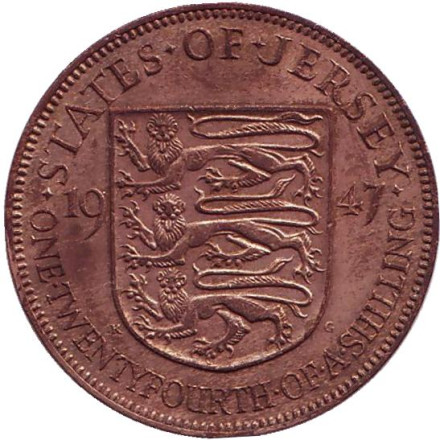 Монета 1/24 шиллинга, 1947 год, Джерси.
