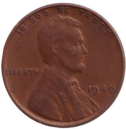 Монета 1 цент. 1940 год (P), США. Линкольн.