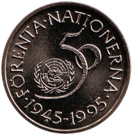 Монета 5 крон. 1995 год, Швеция. 50 лет Организации Объединенных Наций (ООН). Монета 5 крон. 1995 год, Швеция. 50 лет Организации Объединенных Наций (ООН).