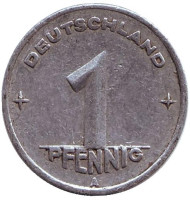 Монета 1 пфенниг. 1948 год (А), ГДР. Монета 1 пфенниг. 1948 год (А), ГДР.