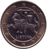 Монета 1 евро. 2015 год, Литва. Монета 1 евро. 2015 год, Литва.