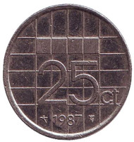 Монета 25 центов. 1987 год, Нидерланды. Монета 25 центов. 1987 год, Нидерланды.