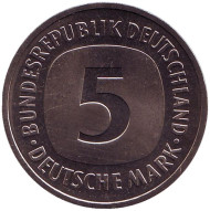 Монета 5 марок. 1982 год (D), Германия. Монета 5 марок. 1982 год (D), Германия.