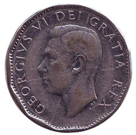 Монета 5 центов, 1951 год, Канада. Бобр.