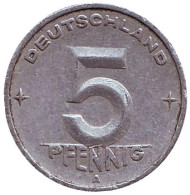 Монета 5 пфеннигов. 1950 год, ГДР. Монета 5 пфеннигов. 1950 год, ГДР.