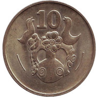 Монета 10 центов. 1983 год, Кипр. Декоративная ваза. Монета 10 центов. 1983 год, Кипр. Декоративная ваза.