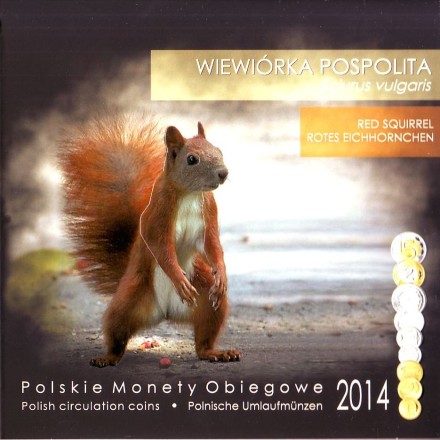 Белка. Набор монет Польши в буклете (9 штук), 2014 год, Польша. Белка. Набор монет Польши в буклете (9 штук), 2014 год, Польша.