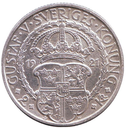 Монета 2 кроны. 1921 год, Швеция. 400 лет Войне за Независимость. Монета 2 кроны. 1921 год, Швеция. 400 лет Войне за Независимость.