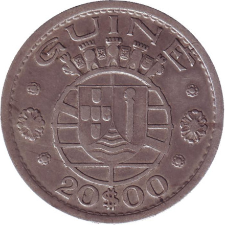 Монета 20 эскудо. 1952 год, Португальская Гвинея.