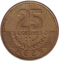 Монета 25 колонов. 2001 год, Коста-Рика. Монета 25 колонов. 2001 год, Коста-Рика.