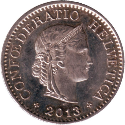 Монета 10 раппенов. 2013 год, Швейцария.