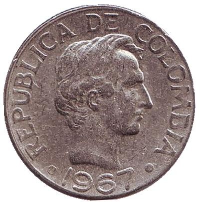 Монета 10 сентаво. 1967 год, Колумбия. Монета 10 сентаво. 1967 год, Колумбия.