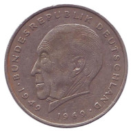 Монета 2 марки. 1975 год (J), ФРГ. Конрад Аденауэр. Монета 2 марки. 1975 год (J), ФРГ. Конрад Аденауэр.