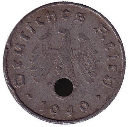 Монета 10 рейхспфеннигов. 1940 год, Германия (Третий Рейх). (A). Монета 10 рейхспфеннигов. 1940 год, Германия (Третий Рейх). (A).