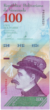 Банкнота 100 боливаров. 2018 год, Венесуэла. Дата 18-05-2018.