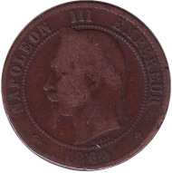 Монета 10 сантимов. 1864 год (BB), Франция. Наполеон III. Монета 10 сантимов. 1864 год (BB), Франция. Наполеон III.