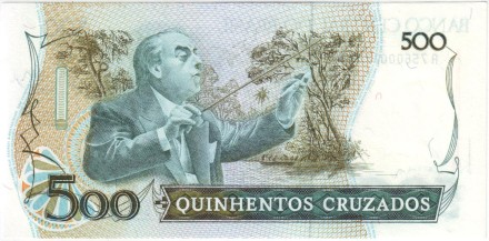Банкнота 500 крузадо. 1986-1988 гг., Бразилия. Тип 4. 100 лет со дня рождения Эйтора Вилла-Лобоса. Банкнота 500 крузадо. 1986-1988 гг., Бразилия. Тип 4. 100 лет со дня рождения Эйтора Вилла-Лобоса.