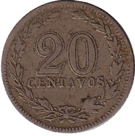 Монета 20 сентаво. 1899 год, Аргентина. Монета 20 сентаво. 1899 год, Аргентина.