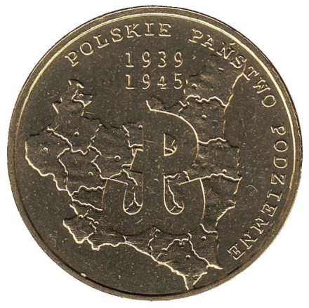 Монета 2 злотых, 2009 год, Польша. 70 лет польскому подпольному движению.